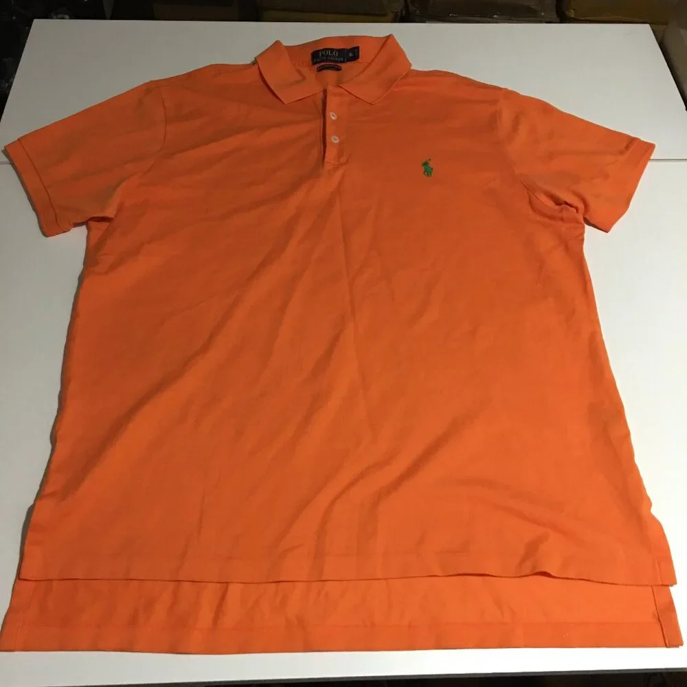 Polo Ralph Lauren Mens Orange Polo Shirt Size XL Pima Stretch Mesh Preppy